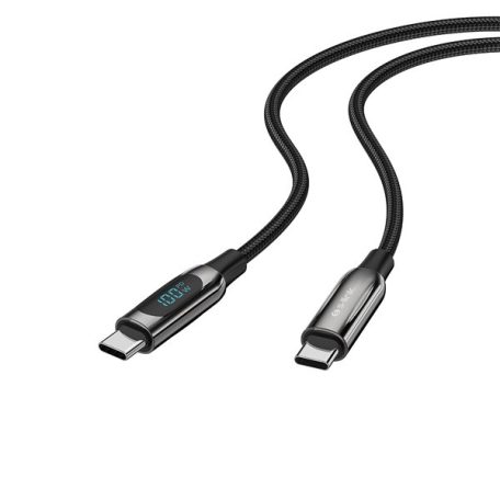 S-Link kábel - LCC-0100 (LED kijelző, 100W, Gyorstöltés, Type-C to Type-C 100cm adat+töltőkábel, fekete, fonott)