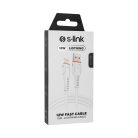 S-Link kábel - SL-X207E (2A, 12W, Gyorstöltés, Lightning, adat+töltőkábel, fehér, 1m)