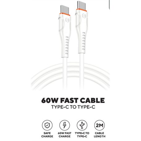 S-Link kábel - SW-C135 (3A, 60W, Gyorstöltés, Type-C to Type-C, adat+töltőkábel, 2m, fehér)