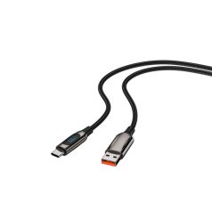   S-Link kábel - UC-066 (LED kijelző, 66W, Gyorstöltés, Type-C, 100cm adat+töltőkábel, fekete, fonott)