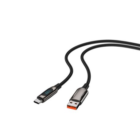 S-Link kábel - UC-066 (LED kijelző, 66W, Gyorstöltés, Type-C, 100cm adat+töltőkábel, fekete, fonott)