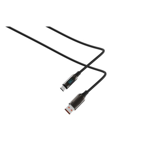 S-Link kábel - UC-066 (LED kijelző, 66W, Gyorstöltés, Type-C, 100cm adat+töltőkábel, fekete, fonott)