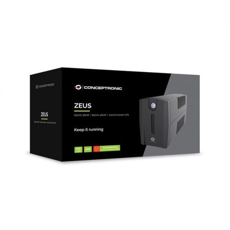 Conceptronic Szünetmentes  1000VA - ZEUS07E (4x IEC C13, line-interaktív, RJ45 vonalvédelem, HID USB, fekete)