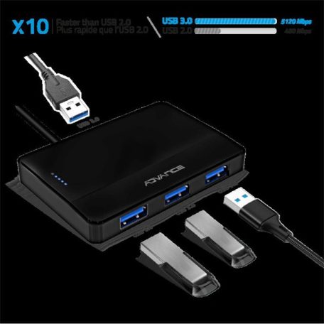Advance USB Hub - XPAND STARTER HUB (USB-A to 4x USB-A3.0, fekete)