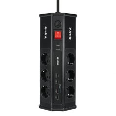   S-Link Túlfeszültségvédő - PRZ03 (3m, 630 Joule, 2xUSB-A, 2xType-C, 2.4A/5V, 6000V, 6db schuko)