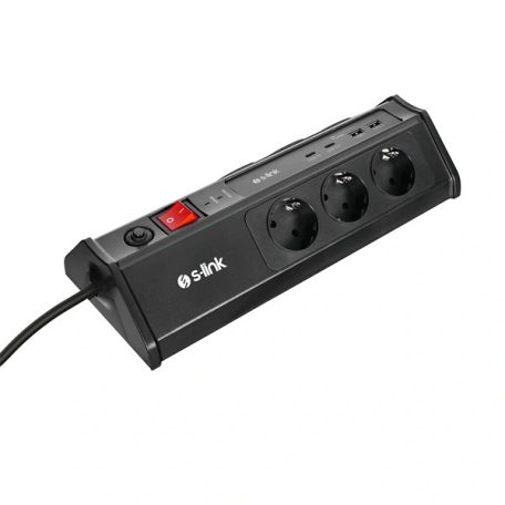 S-Link Túlfeszültségvédő - PRZ03 (3m, 630 Joule, 2xUSB-A, 2xType-C, 2.4A/5V, 6000V, 6db schuko)