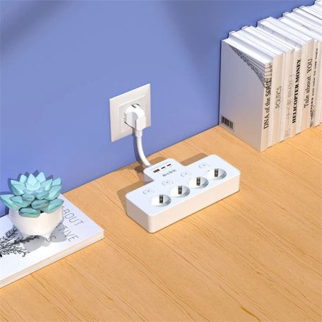 S-Link Túlfeszültségvédő - PRZ08 (15cm, 210 Joule, USB-A, 2xType-C, 16A, 3.4A/5V, 3680W, 4db schuko, fehér)