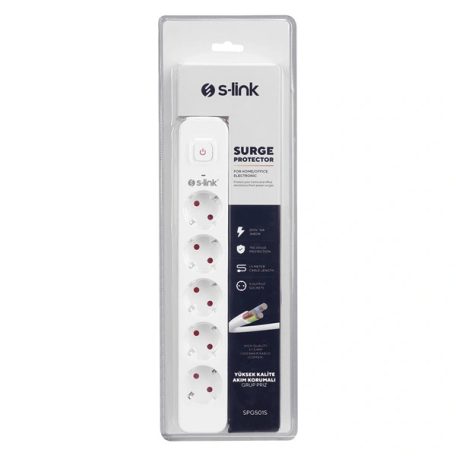 S-Link Túlfeszültségvédő - SPG501S (1,5m, 750 Joule, 16A, 3680W, 5db schuko, fehér)