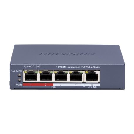 Hikvision DS-3E0105P-E/M (C) 5 portos PoE switch (45 W), 4 PoE + 1 uplink port, nem menedzselhető