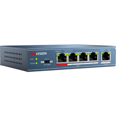 Hikvision DS-3E0105P-E 5 portos PoE switch (58 W), 4 PoE + 1 uplink port, nem menedzselhető