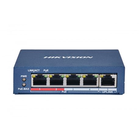 Hikvision DS-3E0105P-E (B) 5 portos PoE switch (60 W), 4 PoE + 1 uplink port, nem menedzselhető