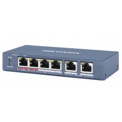   Hikvision DS-3E0106P-E/M 6 portos PoE switch (30 W), 4 PoE+ / 2 uplink port, nem menedzselhető