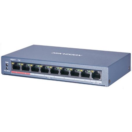 Hikvision DS-3E0109P-E/M (B) 9 portos PoE switch (60 W), 8 PoE + 1 uplink port, nem menedzselhető