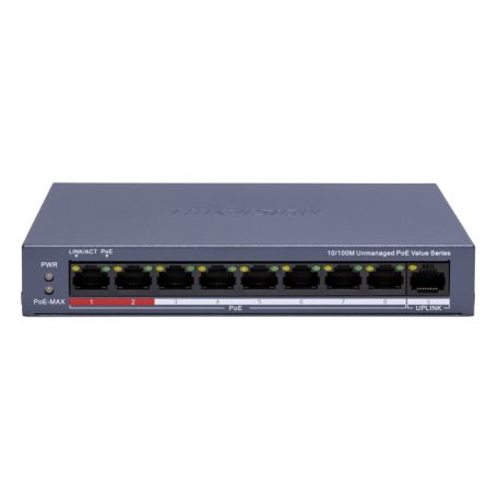 Hikvision DS-3E0109P-E/M (C) 9 portos PoE switch (80 W), 8 PoE + 1 uplink port, nem menedzselhető