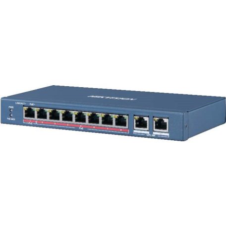 Hikvision DS-3E0310HP-E 10 portos PoE switch (120 W), 1 HiPoE + 7 PoE+(at) + 2 uplink port, nem menedzselhető