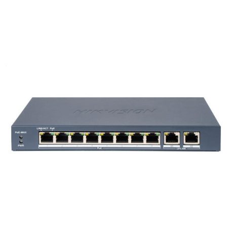 Hikvision DS-3E0310P-E/M (B) 10 portos PoE switch (80 W), 8 PoE+ / 2 uplink port, nem menedzselhető