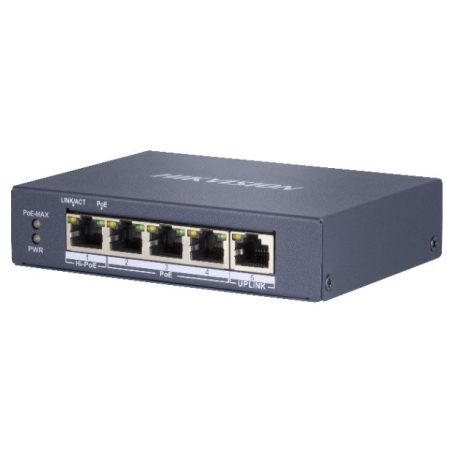 Hikvision DS-3E0505HP-E 5 portos Gbit PoE switch (60 W), 3 PoE+ / 1 HiPoE / 1 uplink port