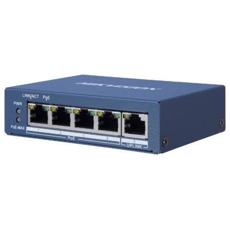 Hikvision DS-3E0505P-E/M 5 portos Gbit PoE switch (35 W), 4 PoE + 1 uplink port, nem menedzselhető