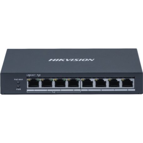 Hikvision DS-3E0508P-O 8 portos Gbit PoE switch (60 W), 4 PoE+ / 4 RJ45, nem menedzselhető