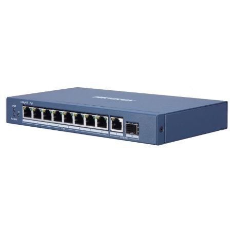 Hikvision DS-3E0510P-E/M 10 portos Gbit PoE switch (58 W), 8 PoE + 1 RJ45 + 1 SFP uplink port, nem menedzselhető