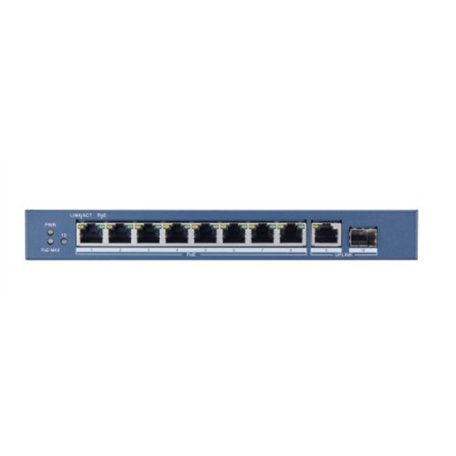 Hikvision DS-3E0510P-E 10 portos Gbit PoE switch (110 W), 8 PoE + 1 RJ45 + 1 SFP uplink port, nem menedzselhető