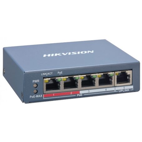 Hikvision DS-3E1105P-EI/M 5 portos PoE switch (45 W), 4 PoE + 1 uplink port, menedzselhető