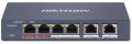   Hikvision DS-3E1106HP-EI 6 portos PoE switch (60 W), 1 HiPoE + 3 PoE+(at) + 2 uplink port, smart menedzselhető