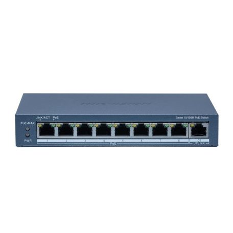 Hikvision DS-3E1309P-EI (B) 9 portos PoE switch (110 W), 8 PoE + 1 uplink port, smart menedzselhető