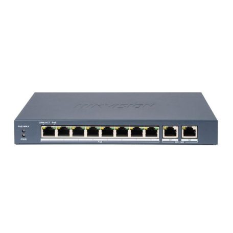 Hikvision DS-3E1310P-EI (B) 10 portos PoE switch (110 W), 8 PoE + 2 RJ45 uplink port, smart menedzselhető