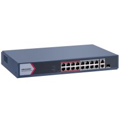  Hikvision DS-3E1318P-EI/M 18 portos PoE switch (130 W), 16 PoE + 1 kombinált uplink port + 1 uplink port, menedzselhető