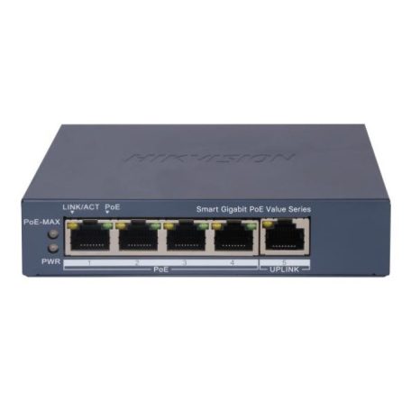 Hikvision DS-3E1505P-EI/M 5 portos PoE switch (45 W), 4 PoE + 1 RJ45 uplink port, menedzselhető