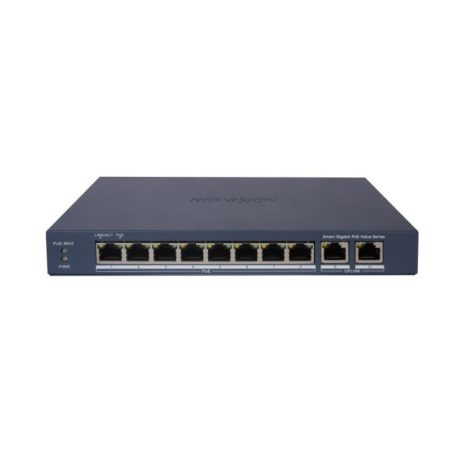 Hikvision DS-3E1510P-EI/M 10 portos PoE switch (60 W), 8 PoE + 2 RJ45 uplink port, menedzselhető