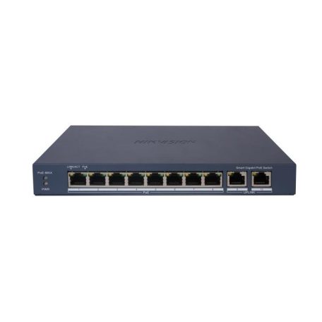 Hikvision DS-3E1510P-EI 10 portos PoE switch (110 W), 8 PoE + 2 RJ45 uplink port, menedzselhető