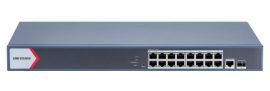 Hikvision DS-3E1518P-EI(V2) 18 portos PoE switch (230 W), 16 PoE + 1 kombinált uplink port + 1 SFP uplink port, menedzselhető