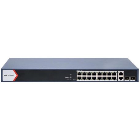 Hikvision DS-3E1520P-EI 20 portos PoE switch (230 W), 16 PoE + 2 RJ45 uplink port + 2 SFP uplink port, menedzselhető