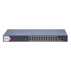   Hikvision DS-3E1526P-EI/M 26 portos Gbit PoE switch (230 W), 24 PoE +/ 1 RJ45 + 1 SFP uplink port, smart menedzselhető