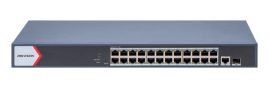 Hikvision DS-3E1526P-EI/M 26 portos Gbit PoE switch (230 W), 24 PoE +/ 1 RJ45 + 1 SFP uplink port, smart menedzselhető
