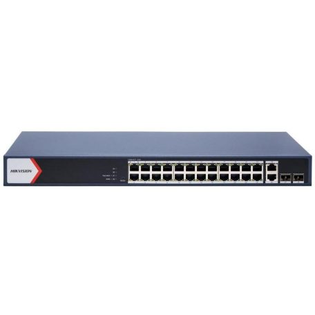 Hikvision DS-3E1528P-EI/M 28 portos Gbit PoE switch (230 W), 24 PoE +/ 2 RJ45 + 2 SFP uplink port, smart menedzselhető