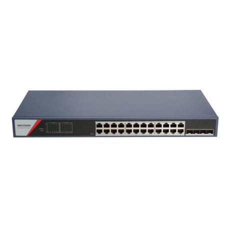 Hikvision DS-3E1528P-SI-24P4F 28 portos Gbit PoE switch (370 W), 24 PoE + 4 SFP uplink port, smart menedzselhető