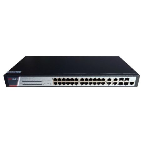 Hikvision DS-3E2528P(B) 28 portos gigabit PoE switch (370 W), 24 PoE + 4 kombinált uplink port, teljesen menedzselhető