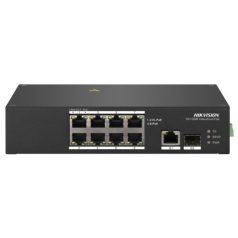   Hikvision DS-3T0310HP 10 portos ipari PoE switch (110 W), 6 PoE / 2 HiPoE+ / 1 RJ45 + 1 SFP uplink port, nem menedzselhető