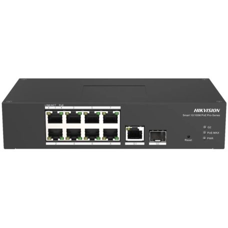 Hikvision DS-3T1310P-SI/HS 10 portos ipari 10/100 PoE switch (110 W), 8 PoE+ / 1 Gbit RJ45 + 1 SFP uplink port, menedzselhető