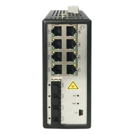 Hikvision DS-3T3512P 12 portos ipari Gbit PoE switch (240 W), 8 PoE+/ 4 SFP uplink, menedzselhető(hálózat/soros port)