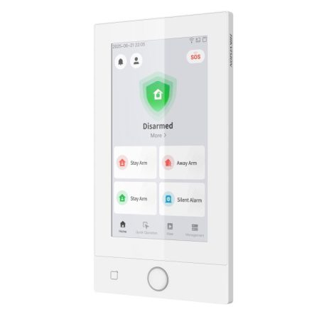 Hikvision DS-PK670MDW-HWE/White 7 érintőképernyős kezelő AX Hybrid Pro G2 központokhoz, 2/1 I/O, M1/DESFire, Ethernet/WiFi, fehér