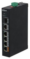 Dahua PFS3106-4ET-60-V2 6 portos ipari PoE switch (60 W), 3 PoE+ / 1 HiPoE / 1 RJ45 + 1 SFP uplink port, nem menedzselhető