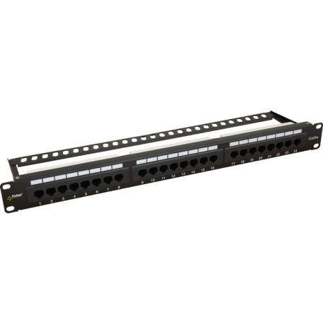 Pulsar RP-U24H5 19 patch panel, 24 port, cat5e, árnyékolatlan, tehermentesítővel, 180 fokos modulok