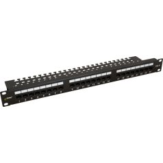   Pulsar RP-U24V6 19 patch panel, 24 port, cat6, árnyékolatlan, tehermentesítővel, 90 fokos modulok