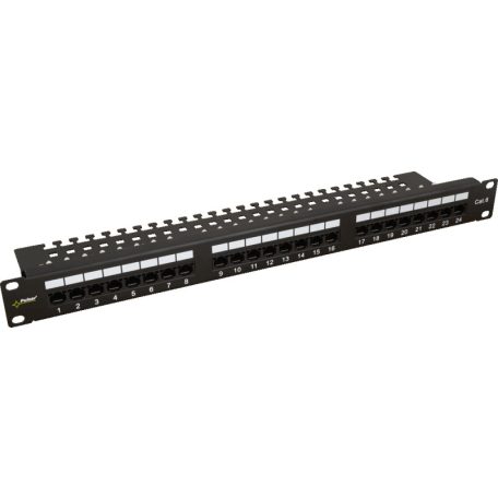 Pulsar RP-U24V6 19 patch panel, 24 port, cat6, árnyékolatlan, tehermentesítővel, 90 fokos modulok