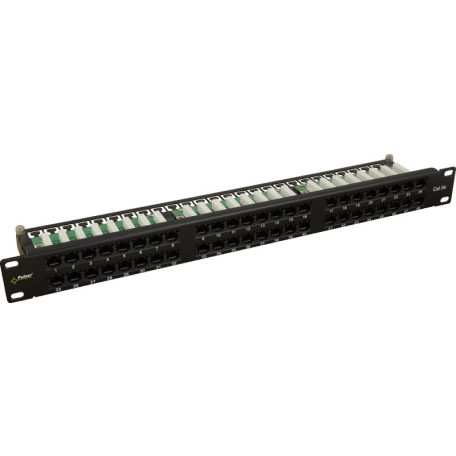 Pulsar RP-U48V5 19 patch panel, 48 port, UTP, Cat5e, tehermentesítővel