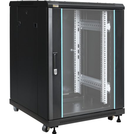 Pulsar RS1566 19 15U 600x600 álló rack szekrény, lapra szerelt, fekete